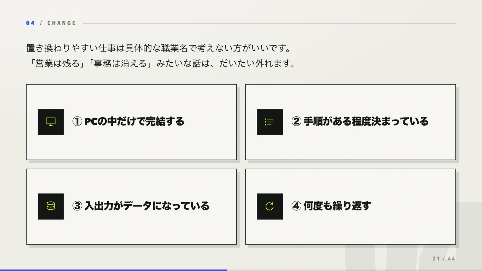 AIに置き換わりやすい仕事の4条件
