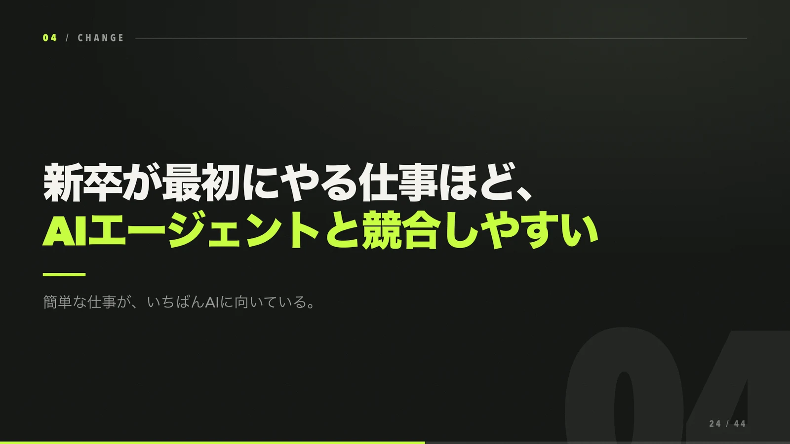 新卒が最初にやる仕事ほどAIエージェントと競合しやすいという説明