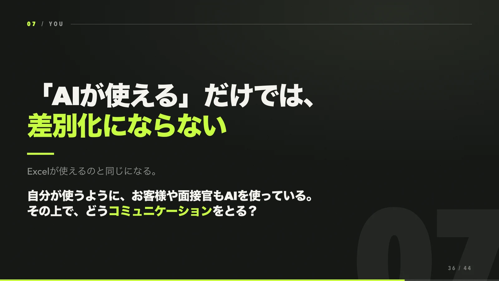 AIが使えるだけでは差別化にならないという説明