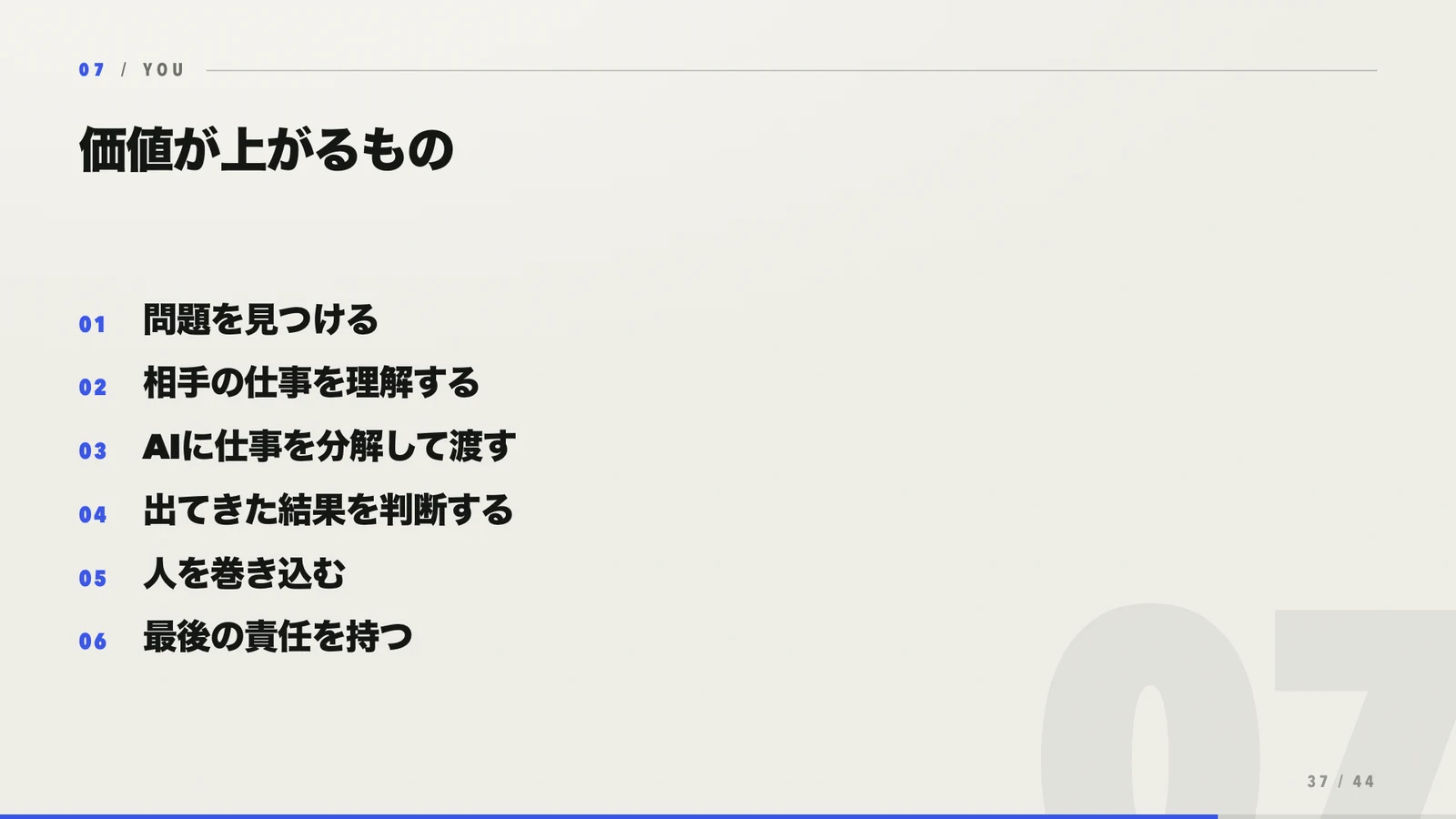 問題発見・業務理解・AIへの分解・判断・巻き込み・責任という価値