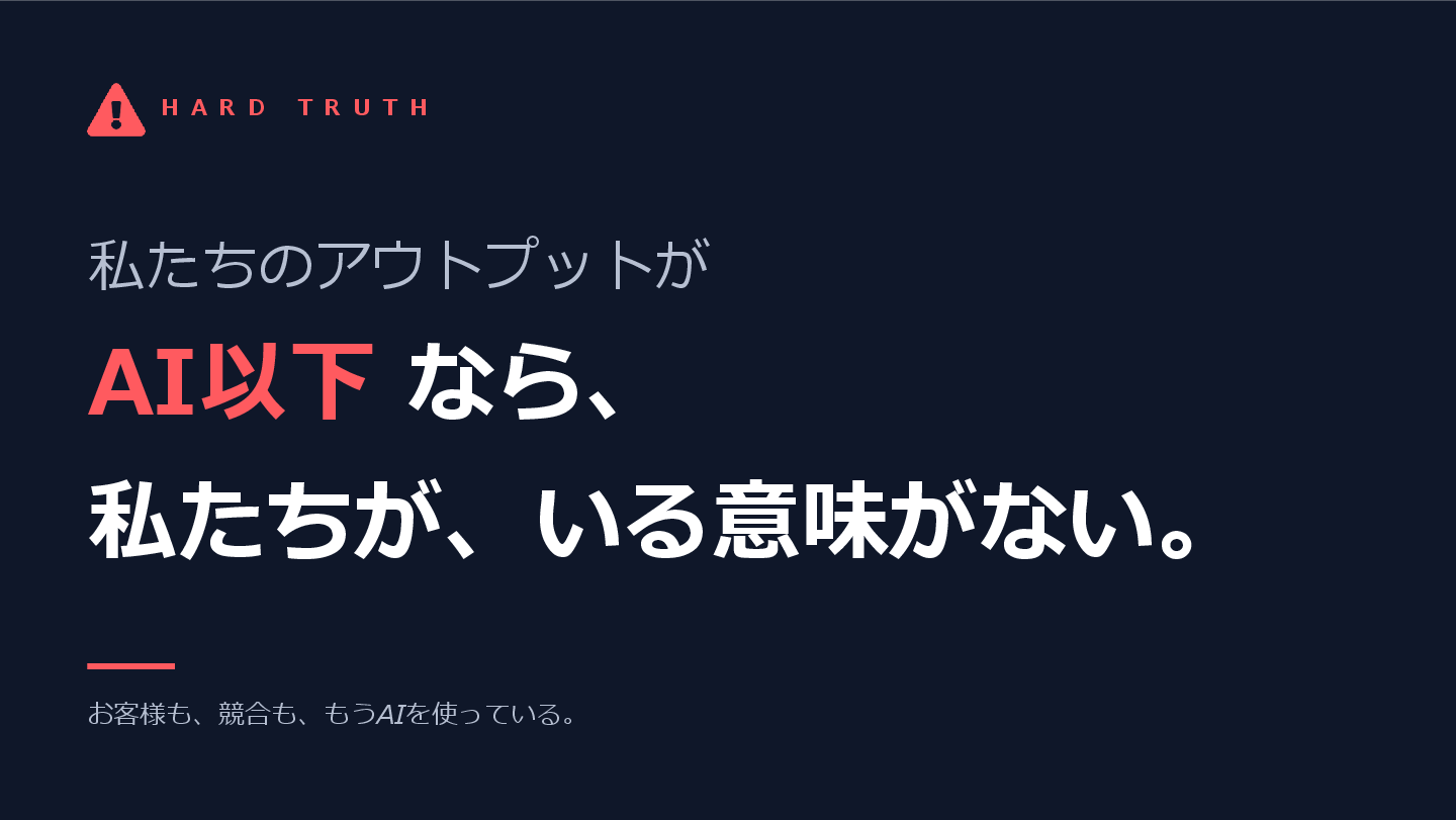 スライド「同じツールでも、アウトプットに差が出始めている」